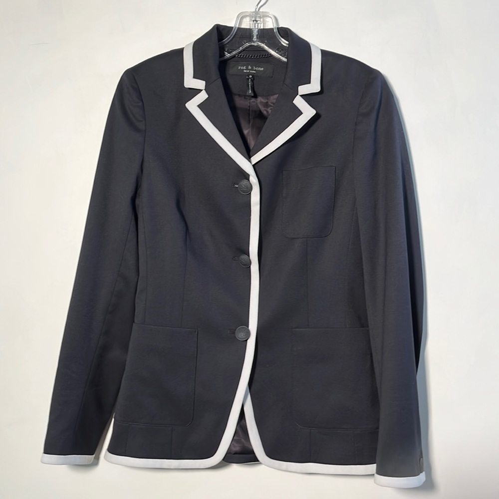 Rag & Bone Redgrave Schoolgirl Career 3 Button Blk & Wht Notch Lapel Blazer Sz 0